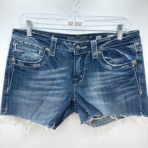 Miss Me Womens Denim Shorts Size 30 Embellished Bootcut‎ Frayed Hem Blue